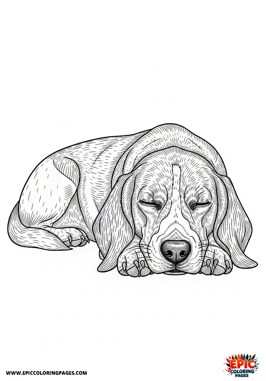 Beagle Realistic beagle harrier resting peacefully with eyes closed while contentedly dreaming
