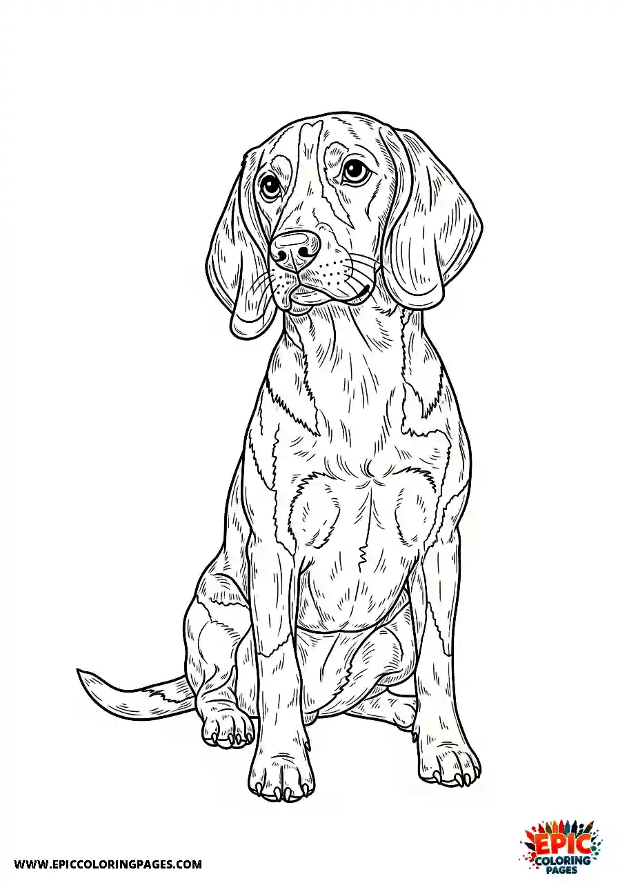 Beagle Realistic beagle harrier sitting with an attentive gaze showing intelligence brightly