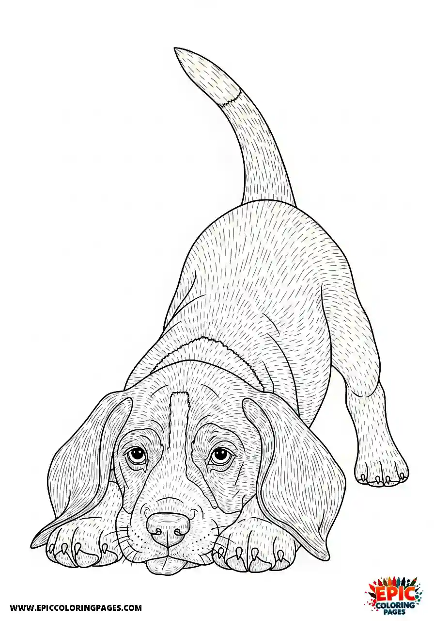 Beagle Realistic beagle puppy mid play bow with its bottom up