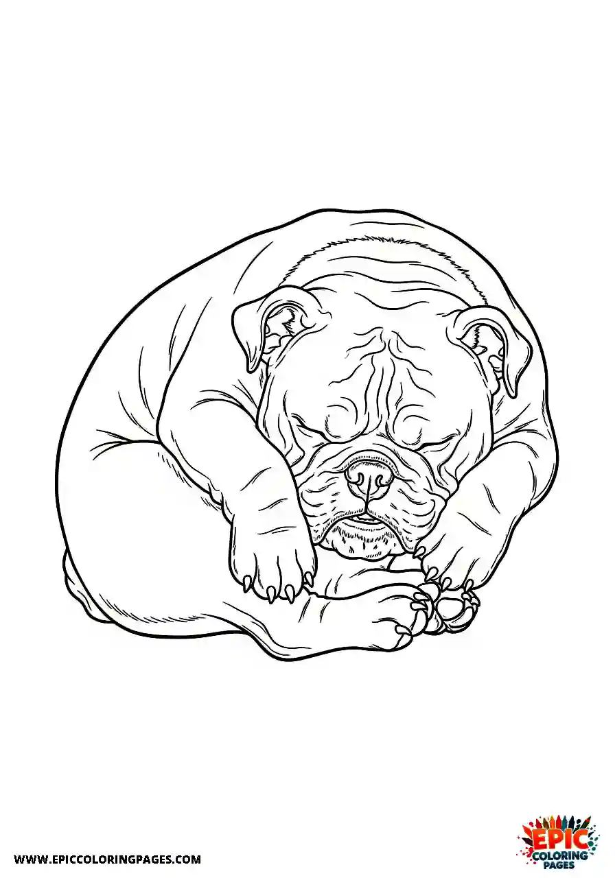 English Bulldog Realistic english bulldog sleeping soundly curled up in a tight round ball