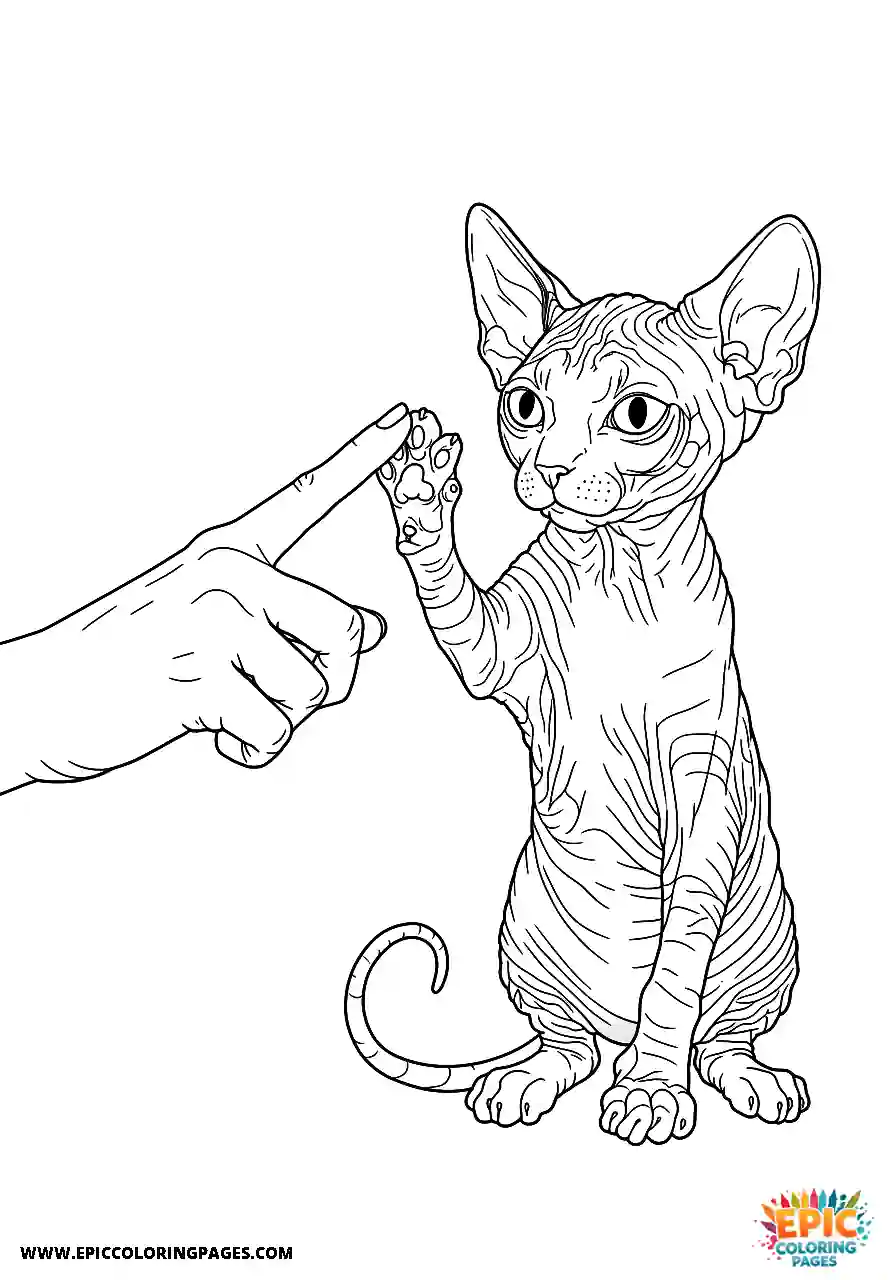 Sphynx Realistic sphynx kitten touching a human finger