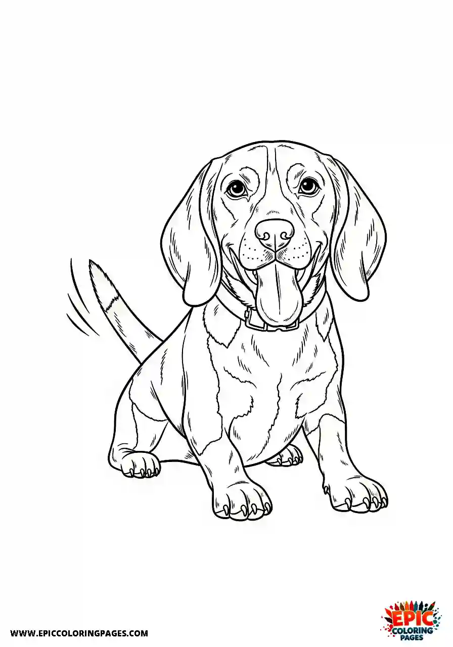 Beagle Realistic style beagle dog panting with its tongue out and a happy expression
