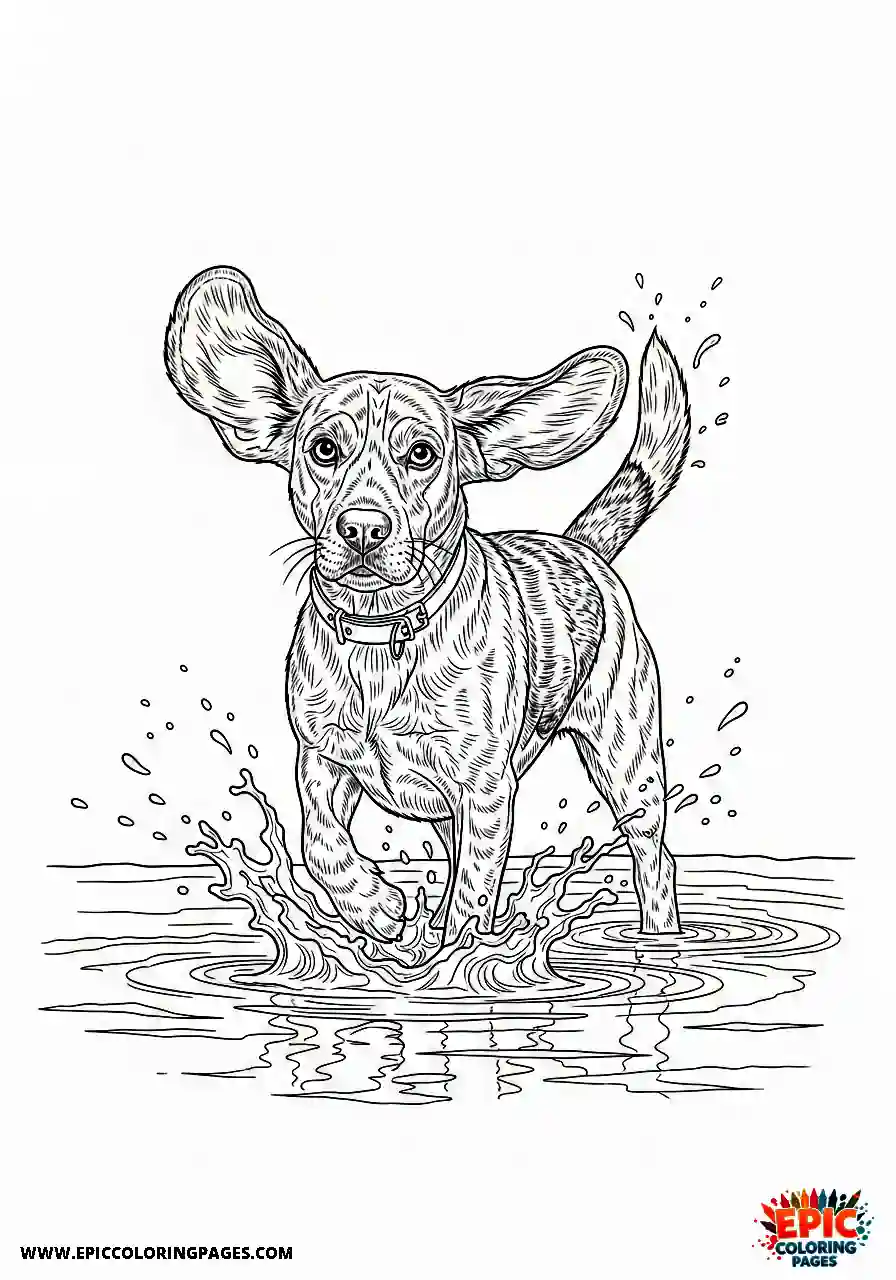 Beagle Realistic style beagle harrier dog standing in shallow water splashing playfully