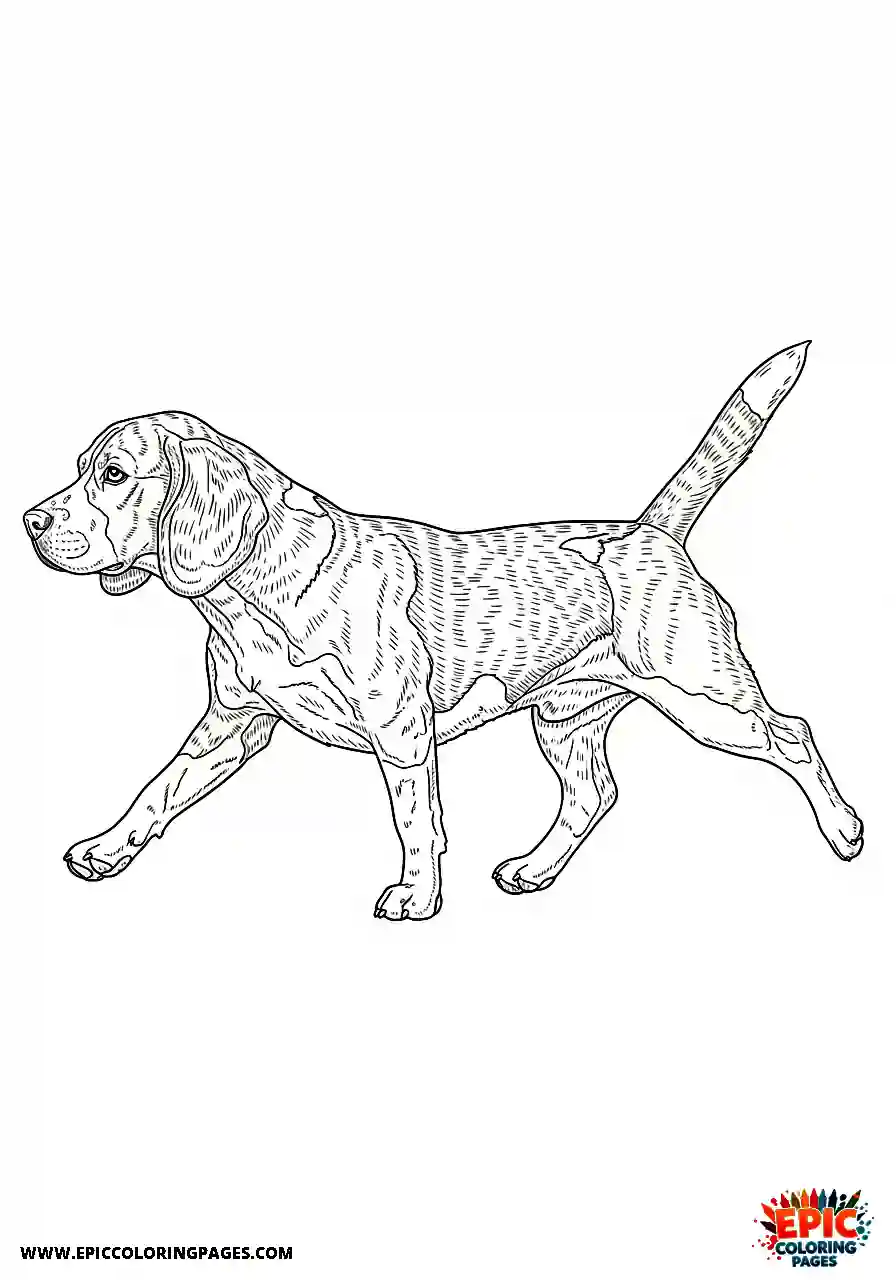 Beagle Realistic style beagle hound stepping forward with accurate gait anatomy