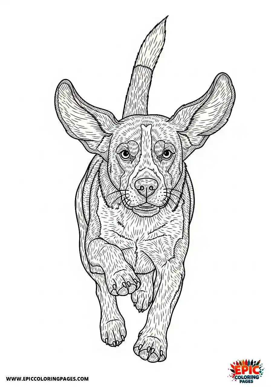 Beagle Realistic style beagle sprinting dog moving extremely fast while its ears flap in the wind
