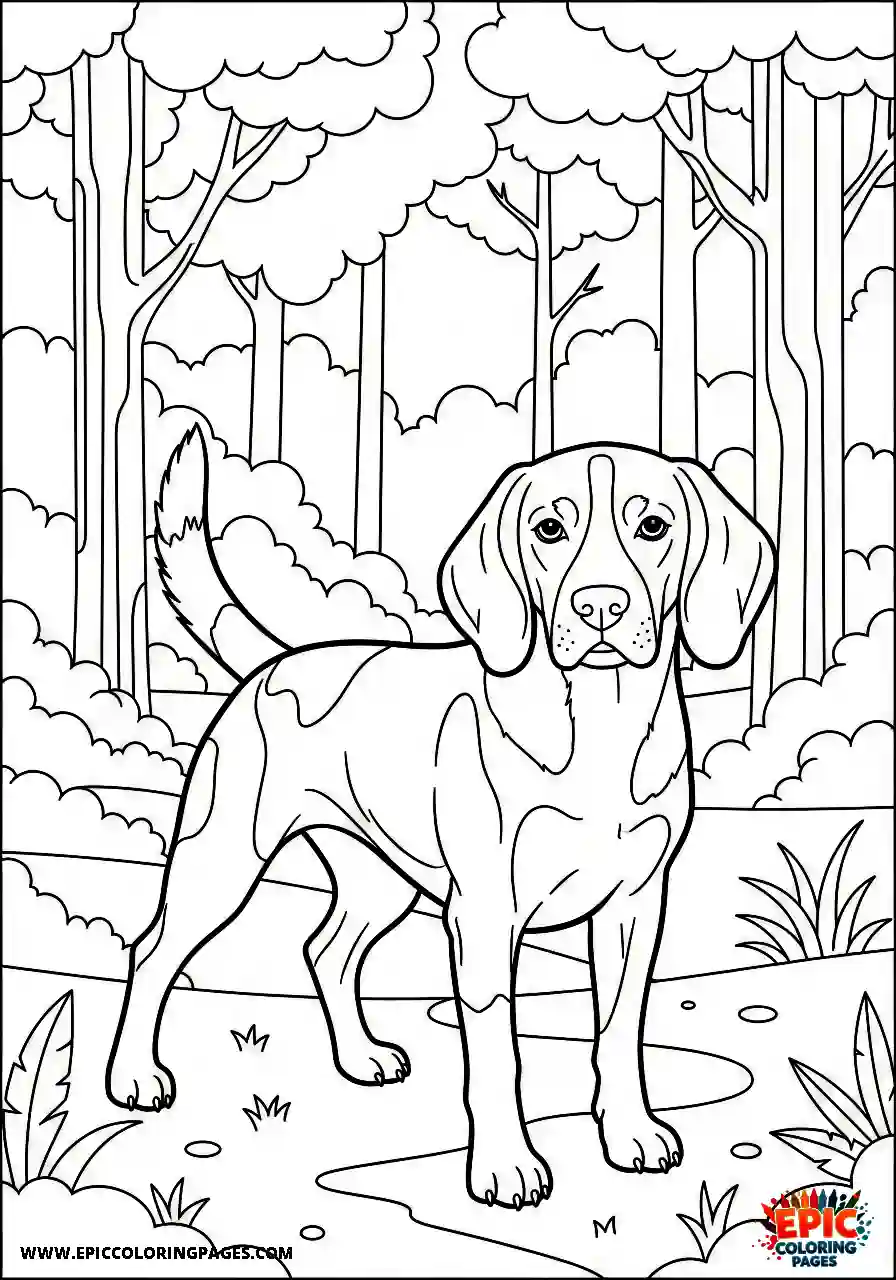 Beagle Realistic style natural beagle harrier hunter within a dense wild forest setting