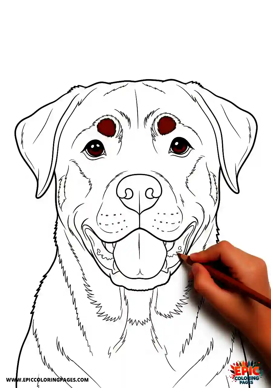 Rottweiler Coloring Page with thick lines featuring a bold Rottweiler illustration ready to print and color