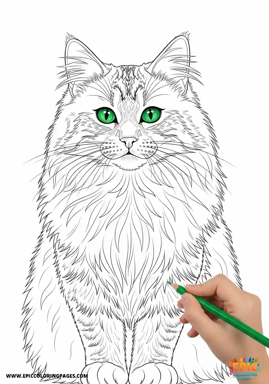 Siberian Cat coloring page with thick lines and bold outlines, perfect for printing at home