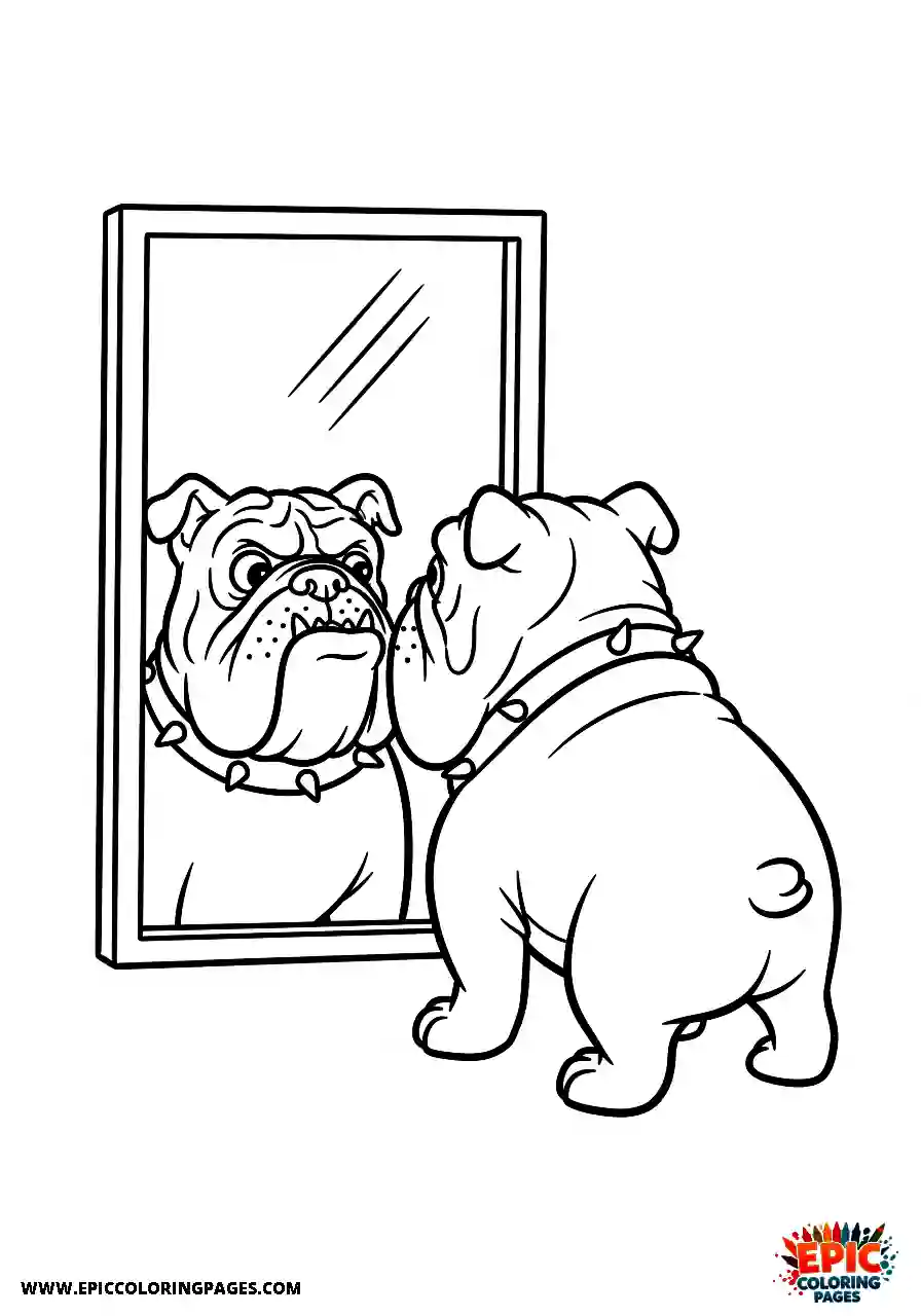 English Bulldog Simple cartoon style english bulldog looking into a mirror