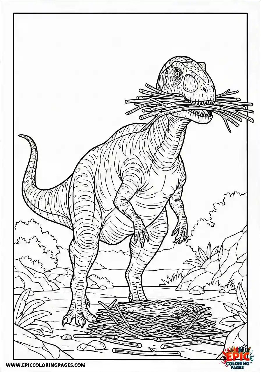Coelophysis Simple coelophysis building a nest with a bundle of sticks