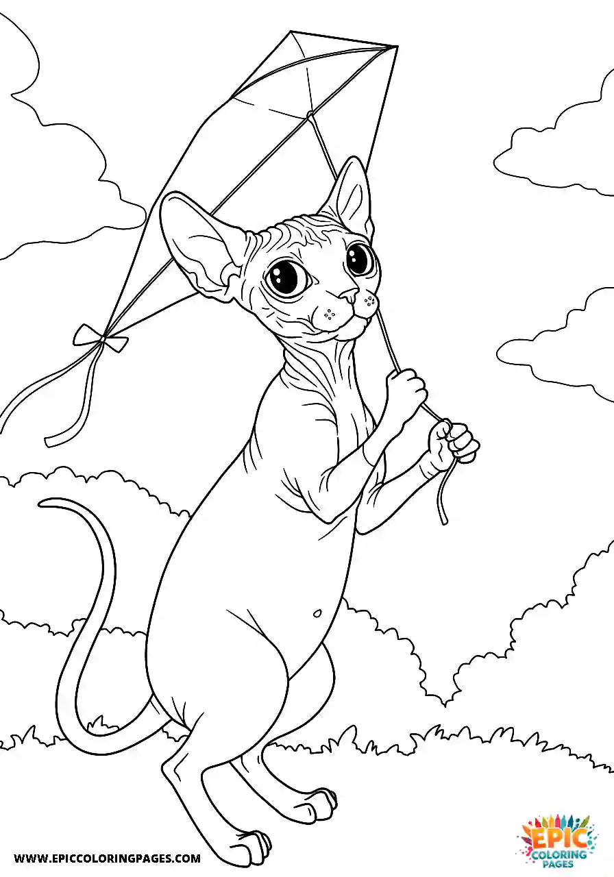 Sphynx Simple style sphynx cat holding a kite string in the wind