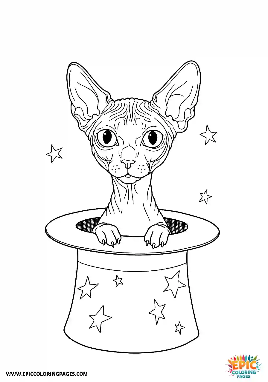 Sphynx The simple style sphynx cat inside a magic top hat