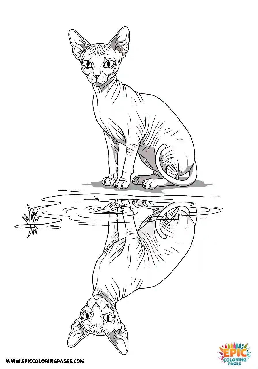 Sphynx A sphynx cat looking at its reflection in a water puddle