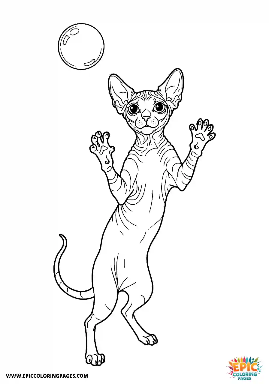Sphynx Sphynx cat trying to catch a floating soap bubble