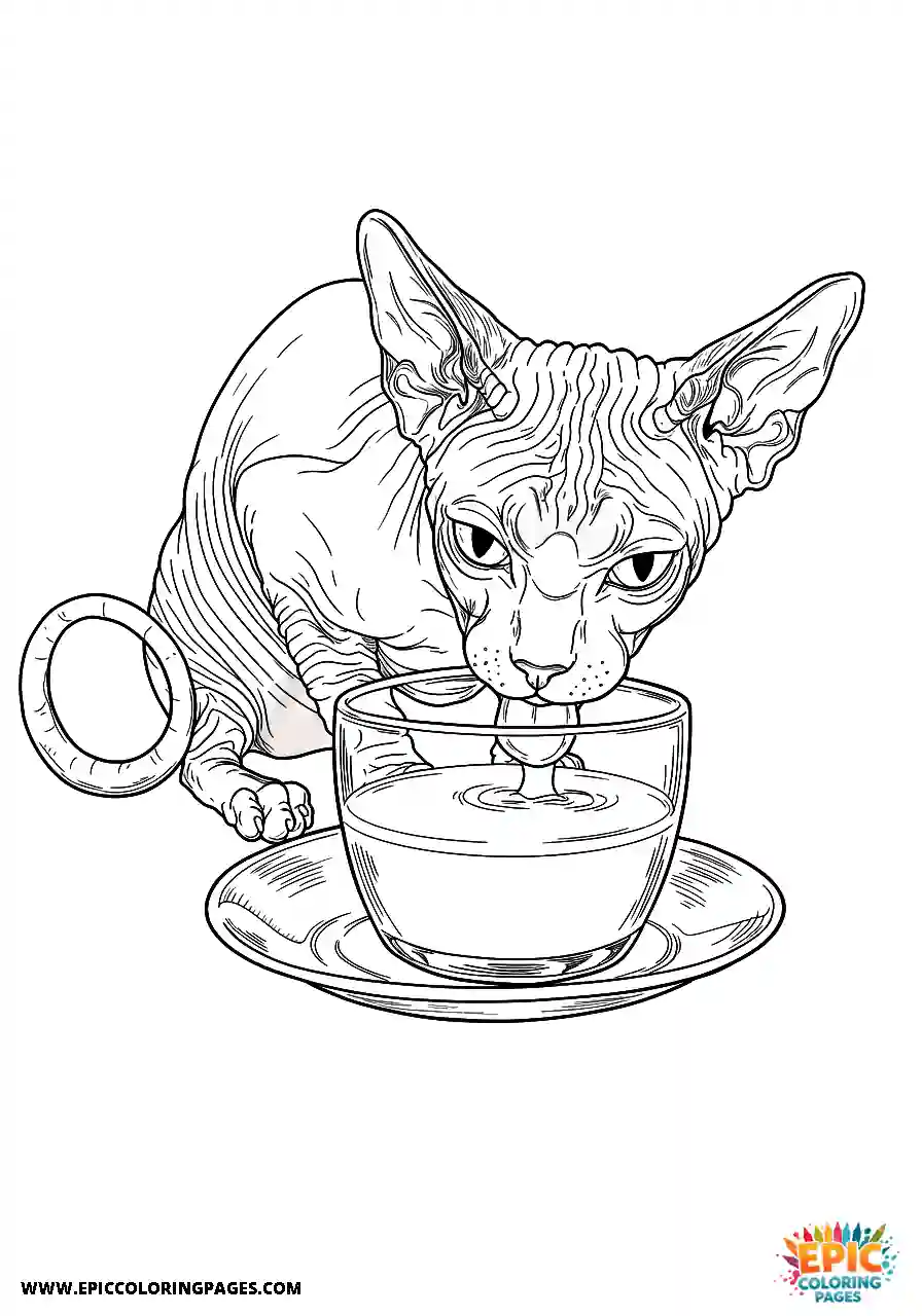 Sphynx A sphynx lapping milk from a small dish