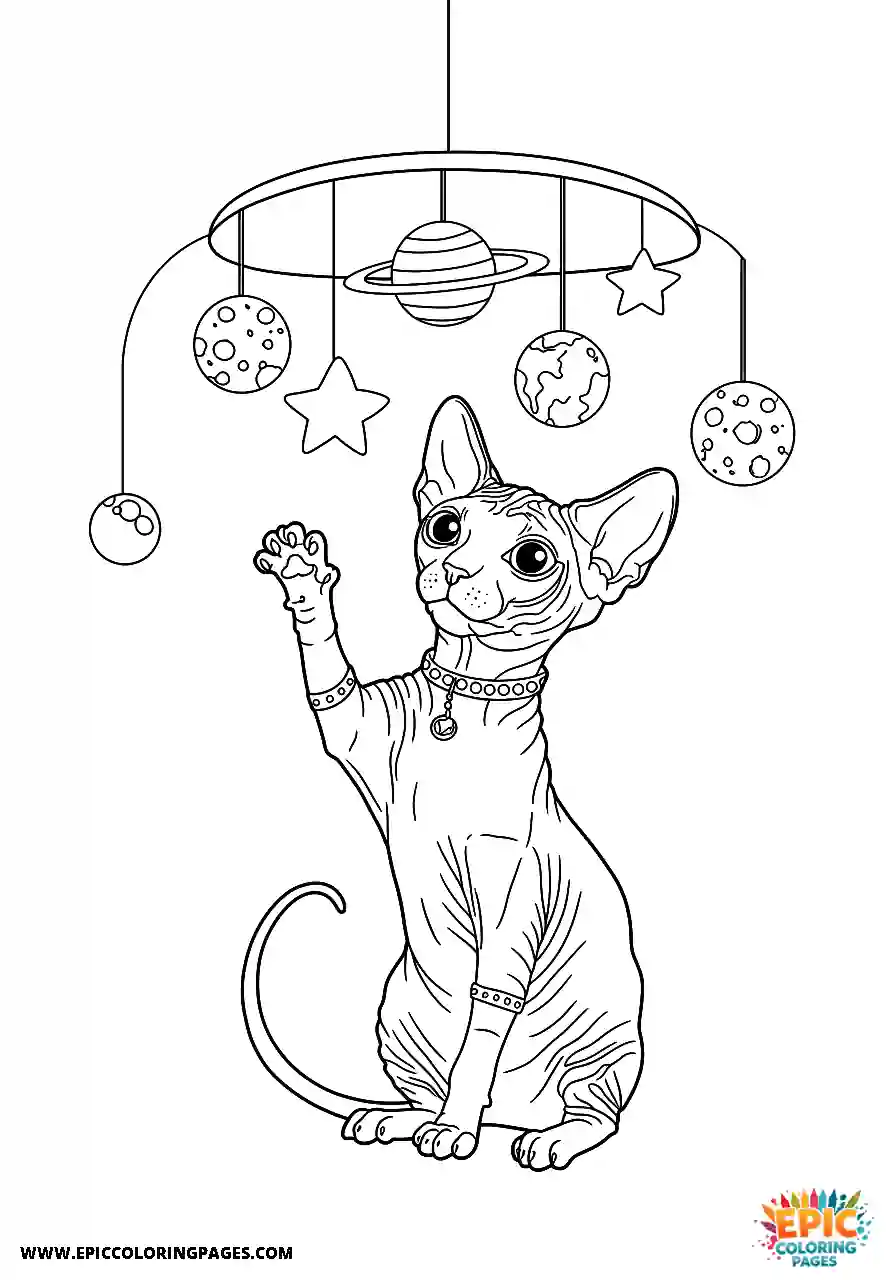 Sphynx Sphynx playing with a hanging mobile