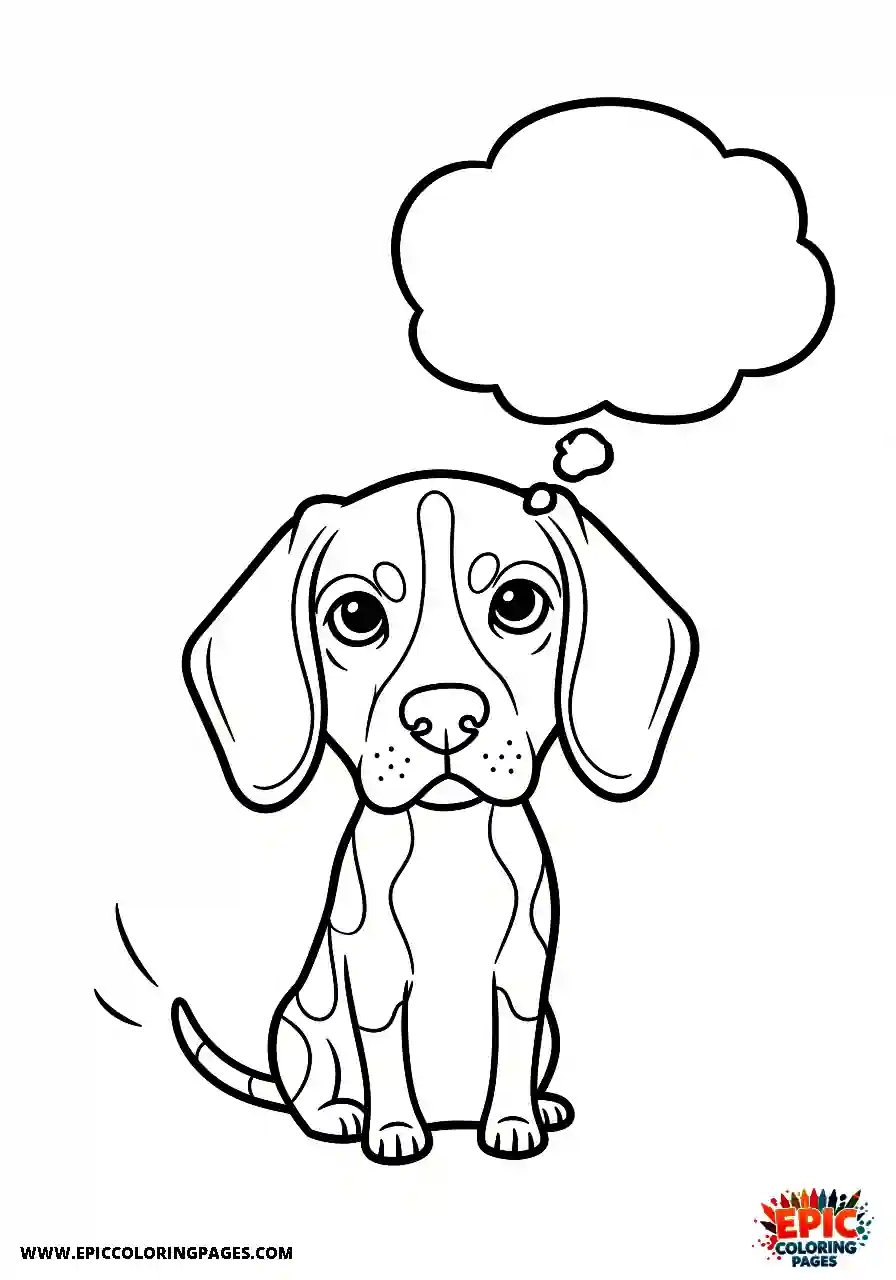 Beagle Thoughtful beagle harrier dog sitting calmly with an empty thinking bubble floating above