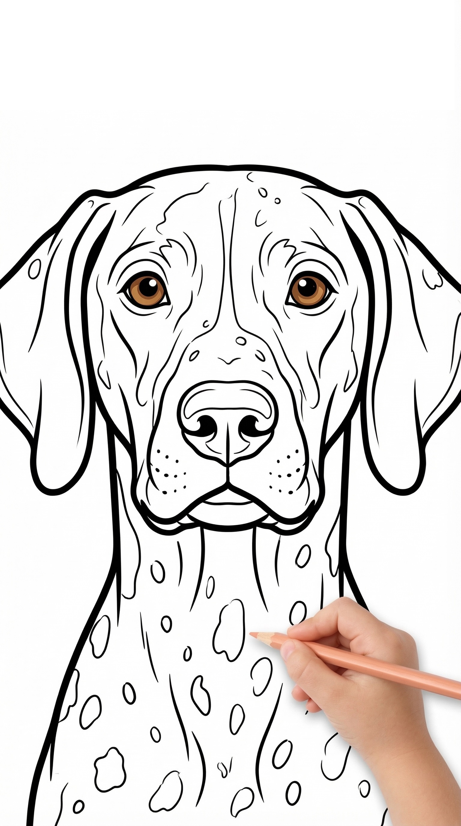 German Shorthaired Pointer coloring Page featuring a cute and energetic dog ready to be colored. The design uses thick lines, making it super easy and fun for kids to stay inside the edges.