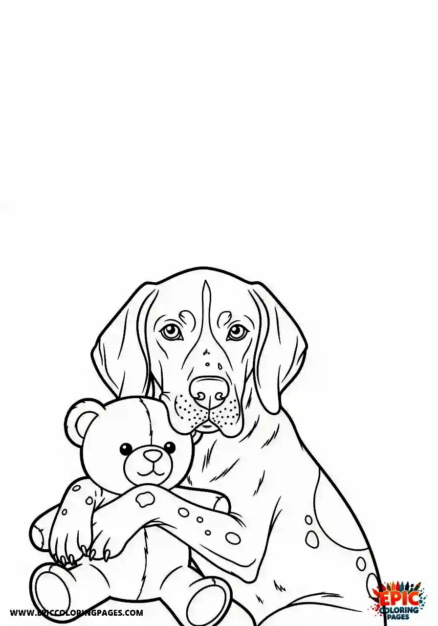 german shorthaired pointer Anime style german shorthaired pointer snuggling with a plush teddy bear