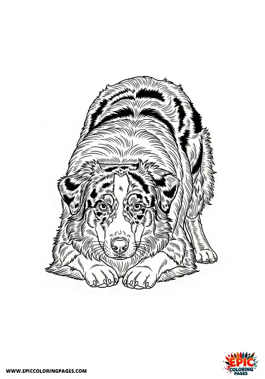 Australian Shepherd Australian Shepherd crouching in working position
