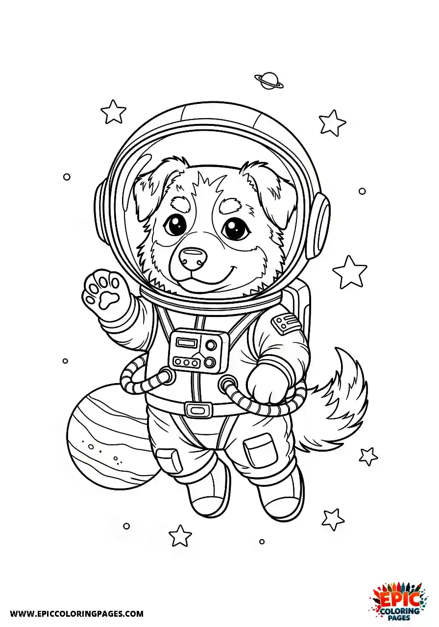 Australian Shepherd Australian Shepherd exploring outer space in a tiny spacesuit