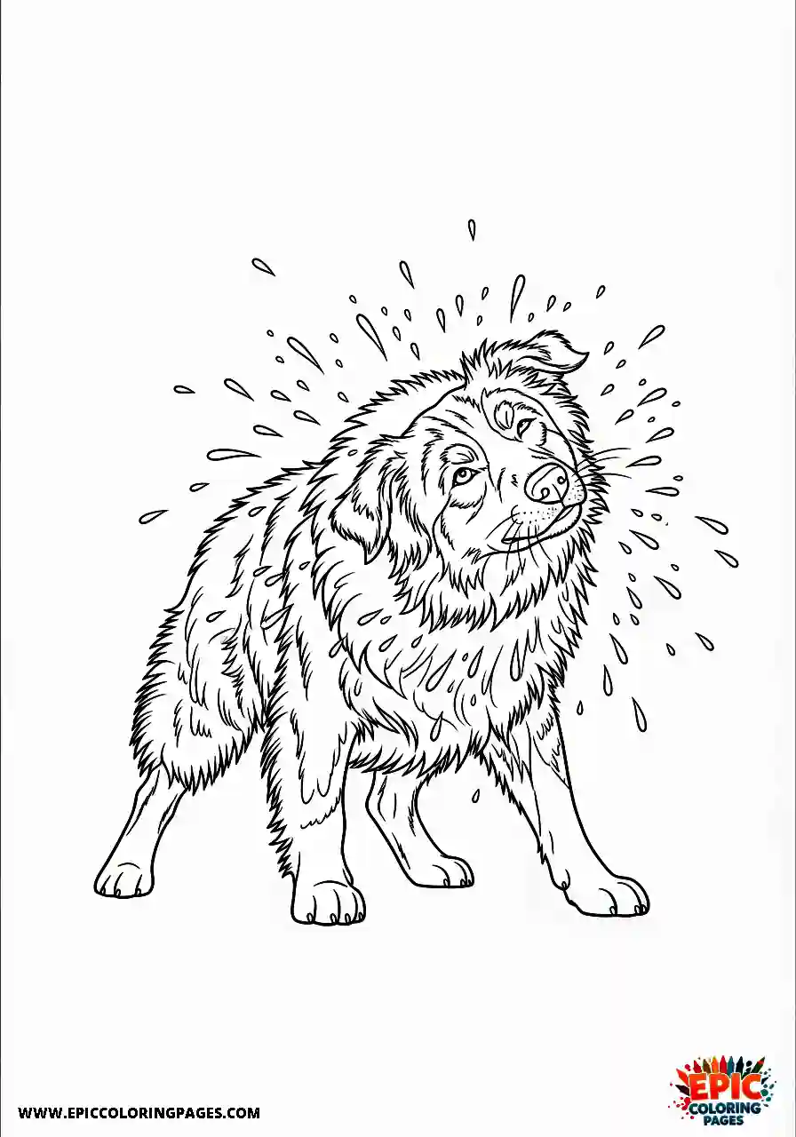 Australian Shepherd Australian Shepherd in realistic style shaking water off its fur