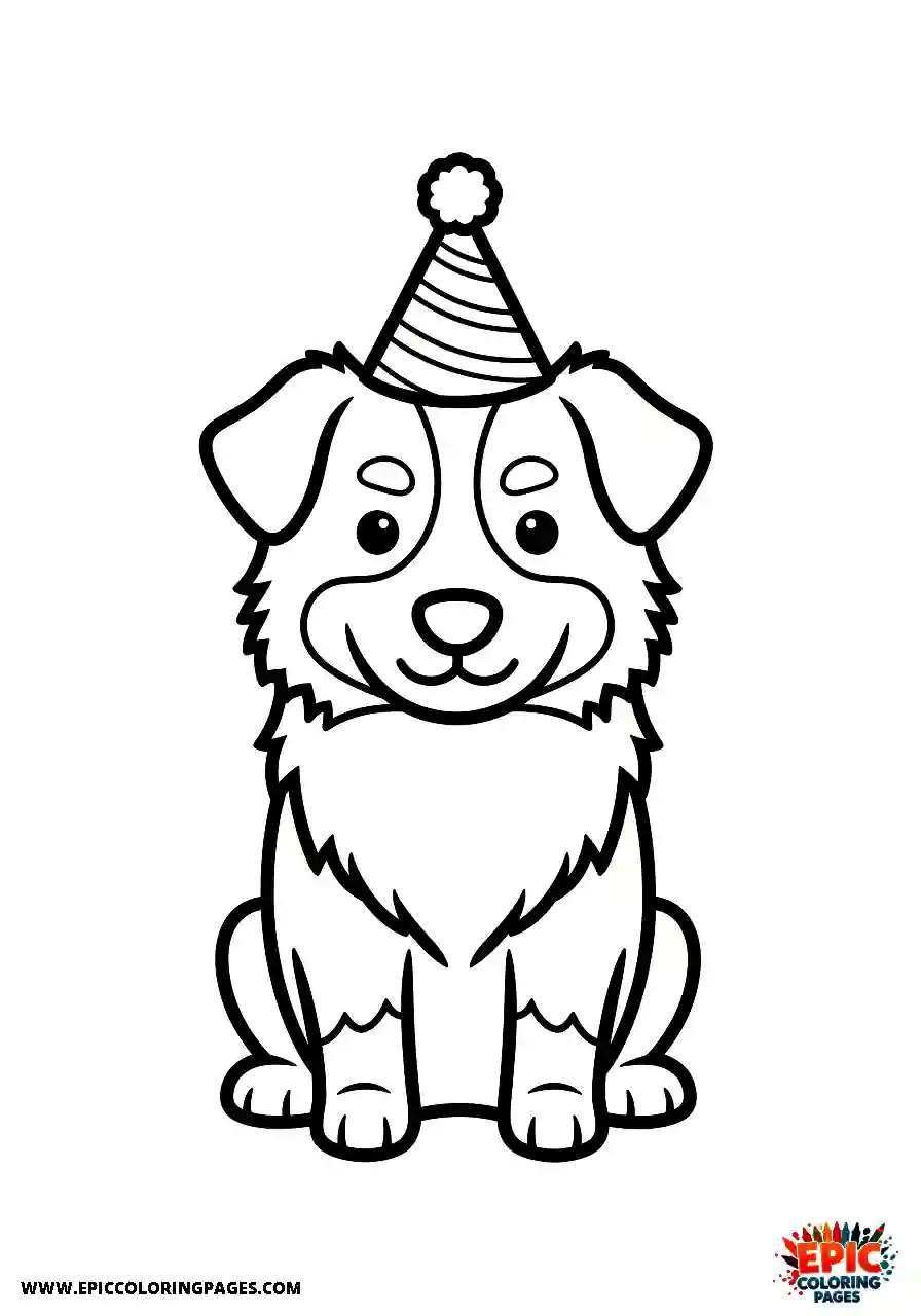 Australian Shepherd Australian Shepherd wearing a birthday hat in kawaii style