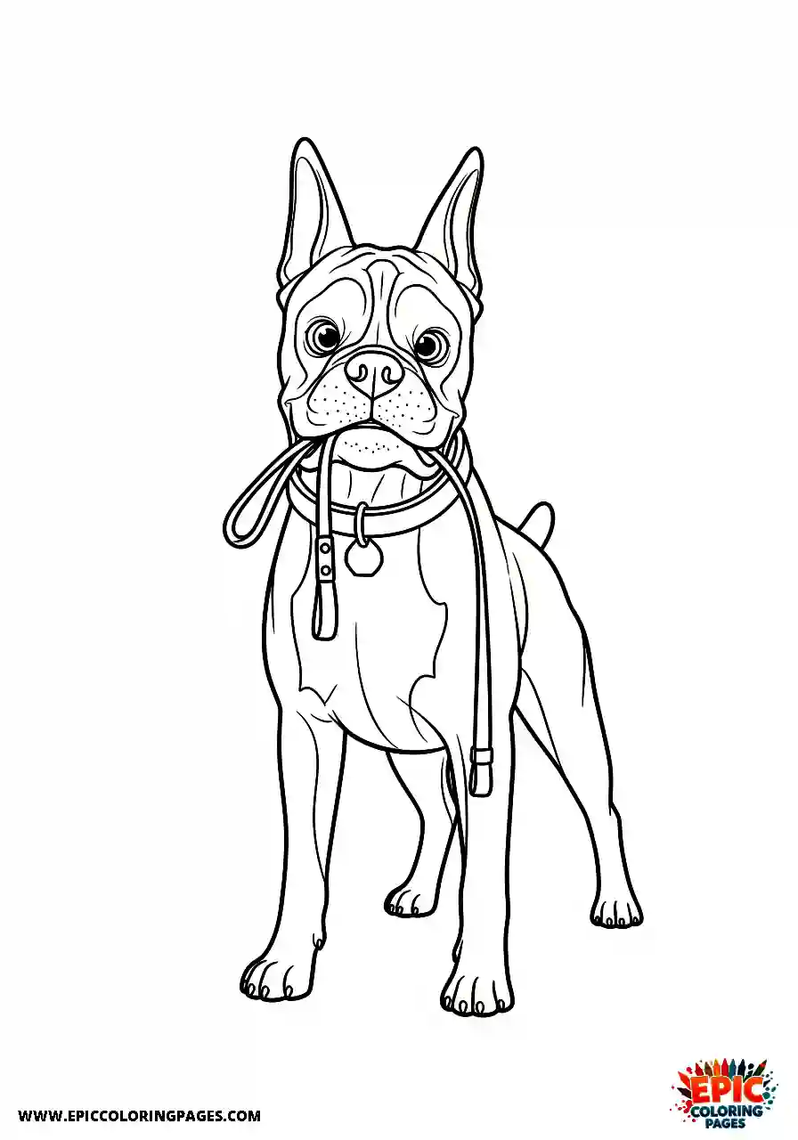 Boxer Boxer dog carrying a walking leash in its mouth
