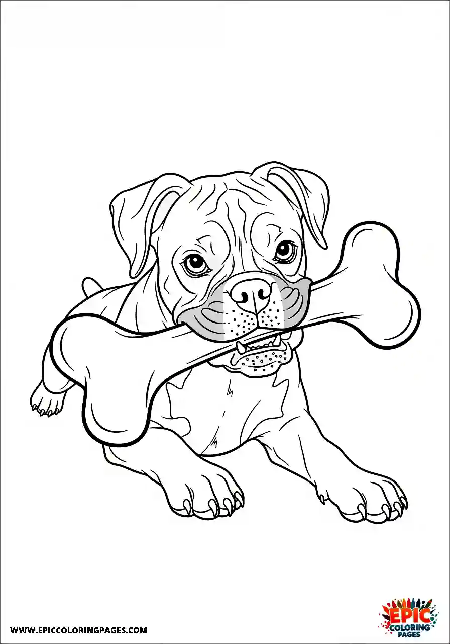 Boxer Boxer dog chewing happily on a large bone