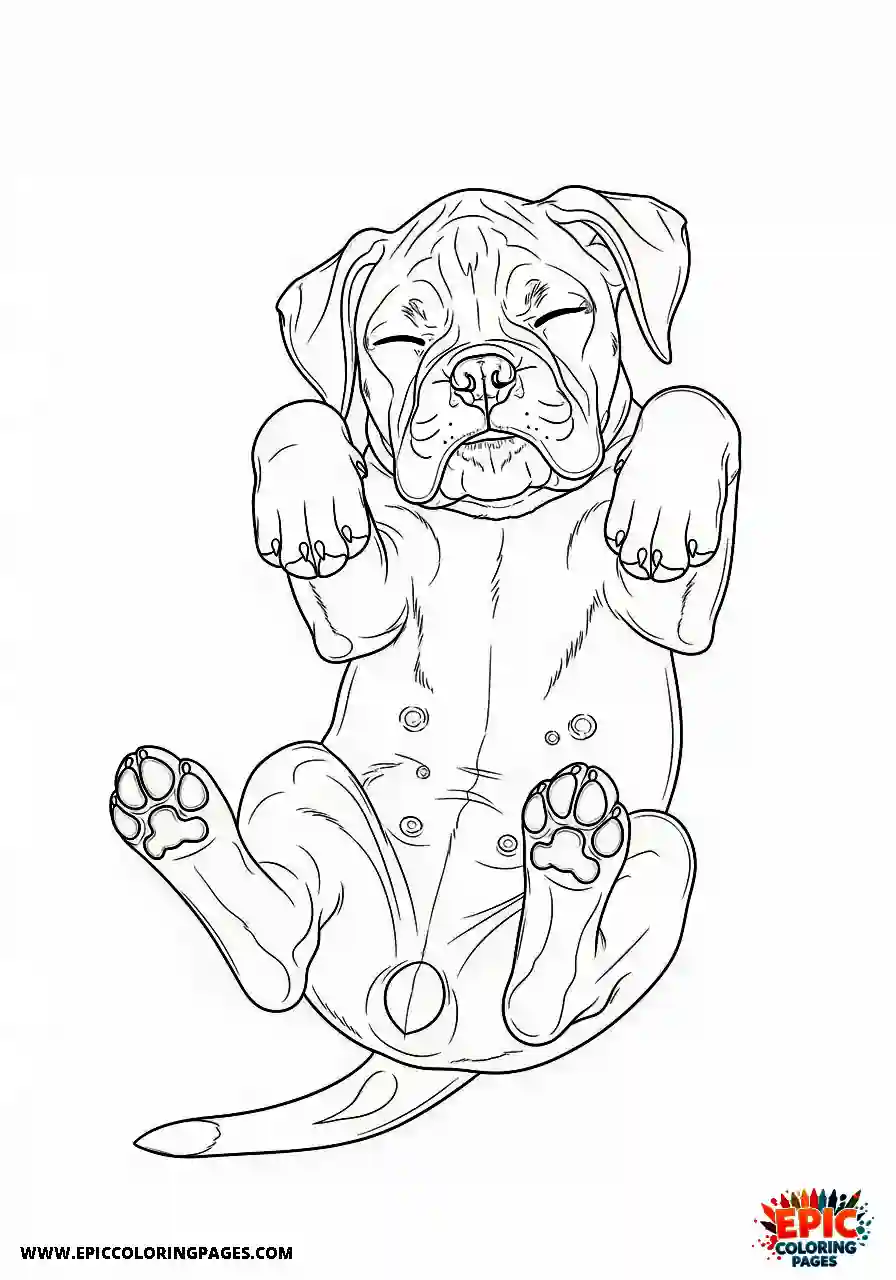 Boxer Boxer dog puppy resting comfortably on its back while sleeping
