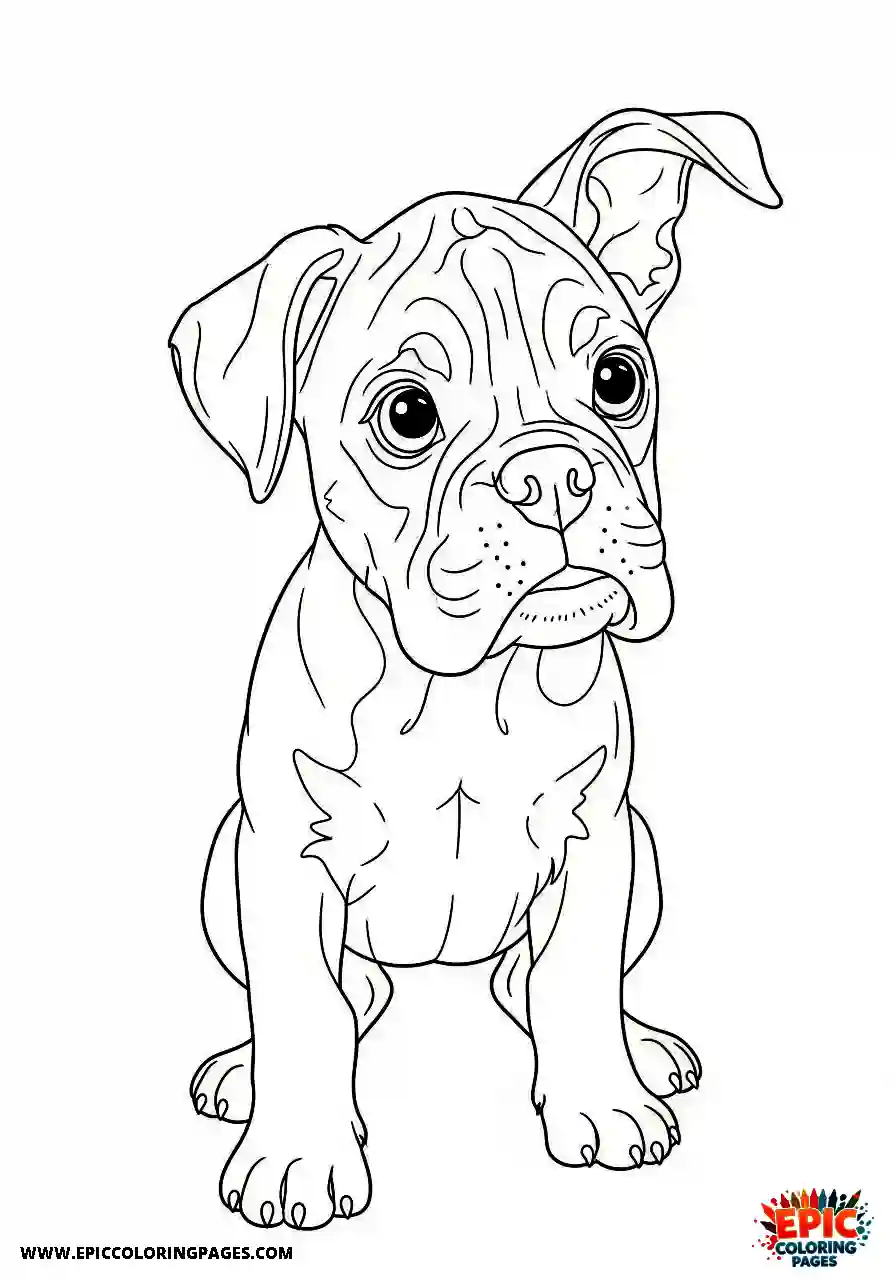 Boxer Boxer dog puppy tilting its small head to the side while listening