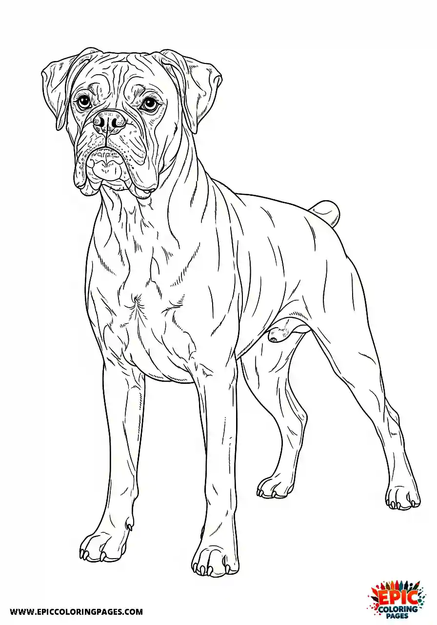 Boxer Boxer dog in a watchful posture from an angled perspective