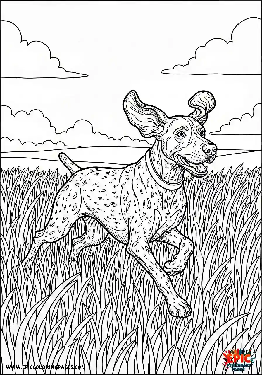 german shorthaired pointer Cartoon style german shorthaired pointer dashing quickly through thick tall grass in a meadow