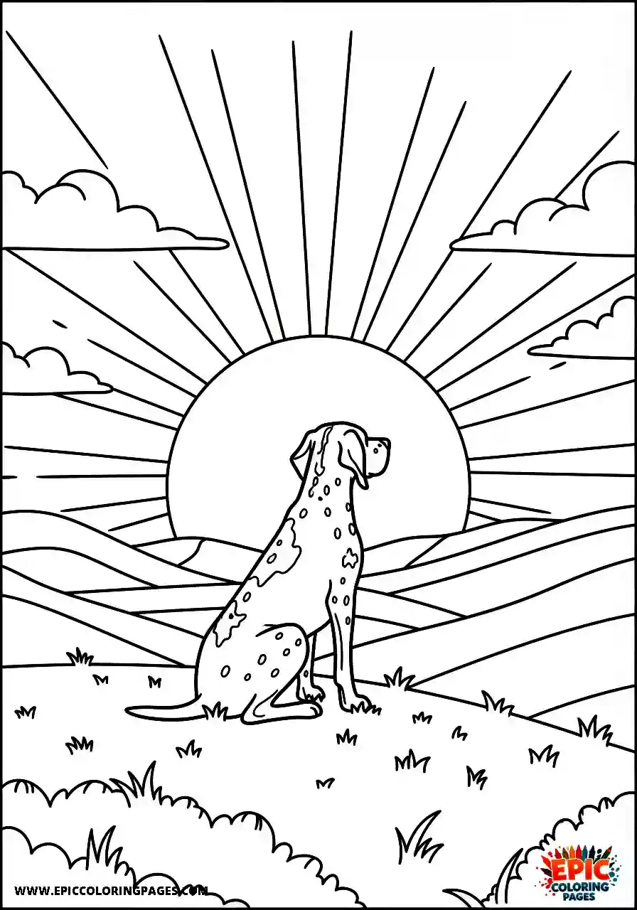 german shorthaired pointer Cartoon style german shorthaired pointer looking at the dusk sky while resting on a steep slope