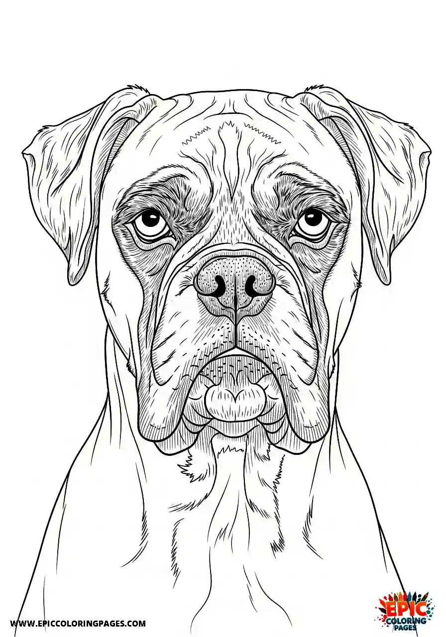 Boxer Detailed portrait of an old wise realistic boxer dog