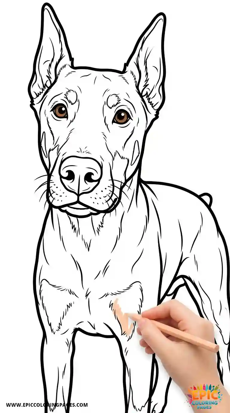 Doberman coloring Page with thick lines, bold outline printable dog for kids and beginners
