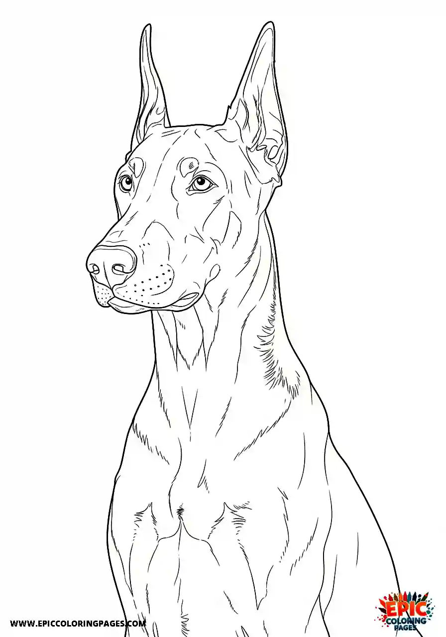 doberman pinscher coloring pages showing a realistic dog listening with deep focus for adults