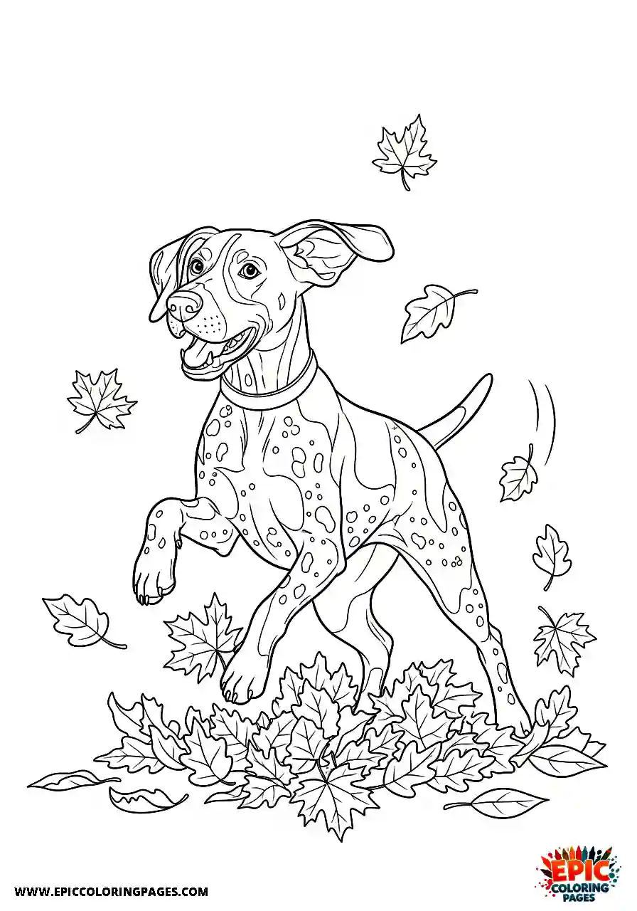 german shorthaired pointer Easy cartoon style german shorthaired pointer running through colorful autumn foliage