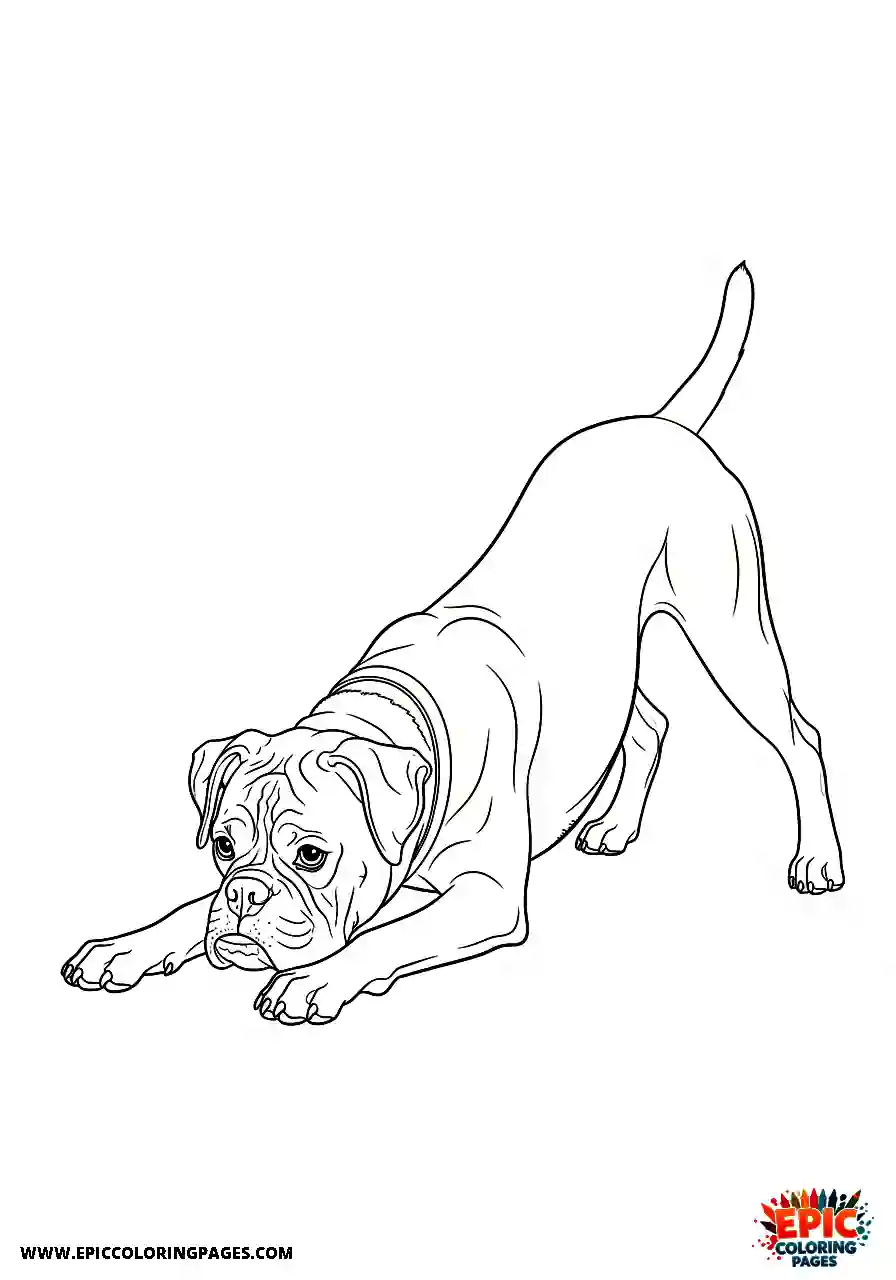 Boxer Energetic play bow pose of a realistic boxer dog