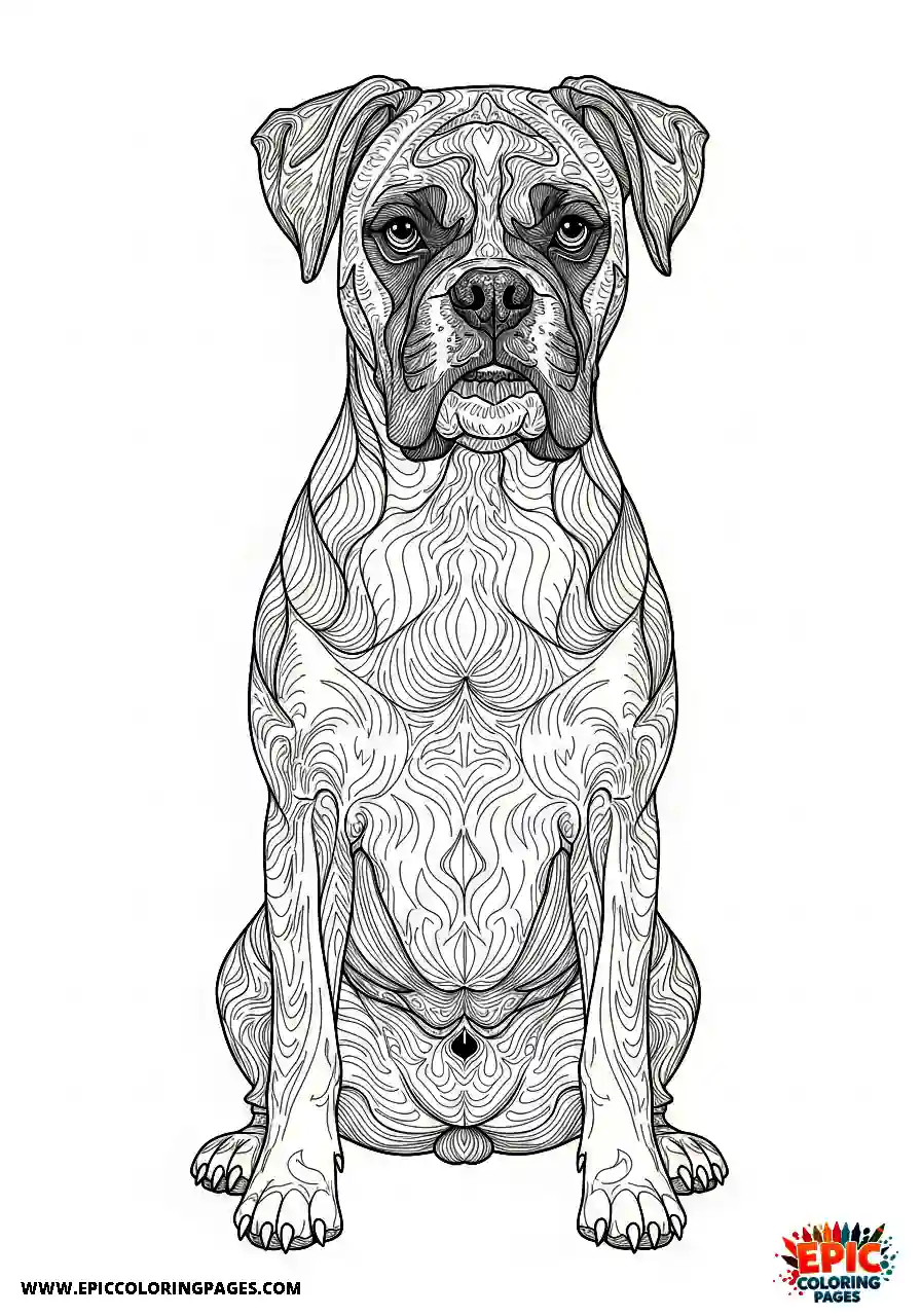 Boxer Front view of a realistic boxer dog in a regal sitting pose