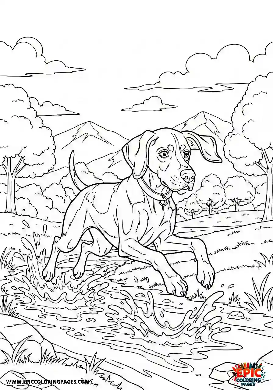 german shorthaired pointer German shorthaired pointer jumping elegantly across a woodland creek