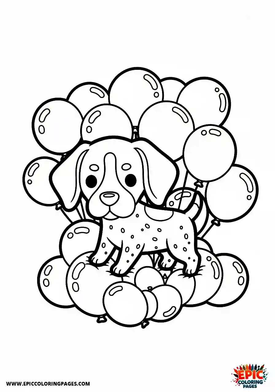 german shorthaired pointer German shorthaired pointer playing excitedly amid a massive pile of party balloons