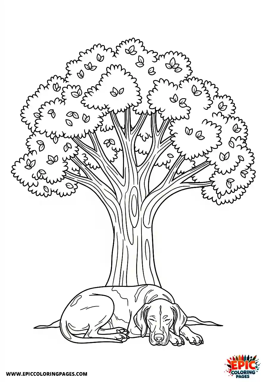 german shorthaired pointer Line art german shorthaired pointer sleeping peacefully under the shade of a large green tree