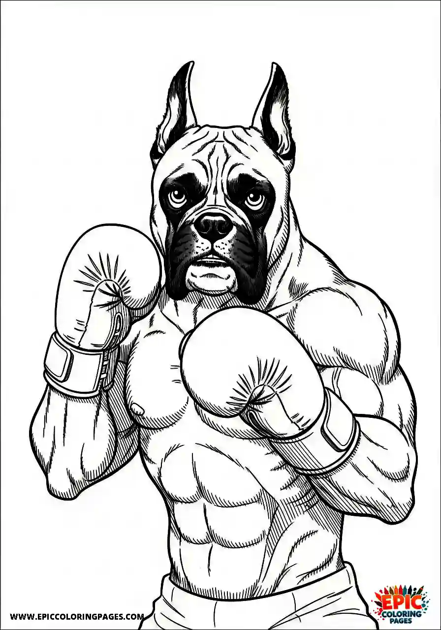 Boxer Manga style boxer dog in a boxing stance with paws up