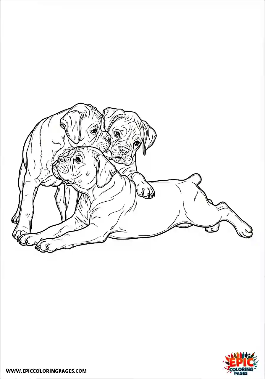 Boxer Pair of realistic boxer dogs hugging and extending their legs