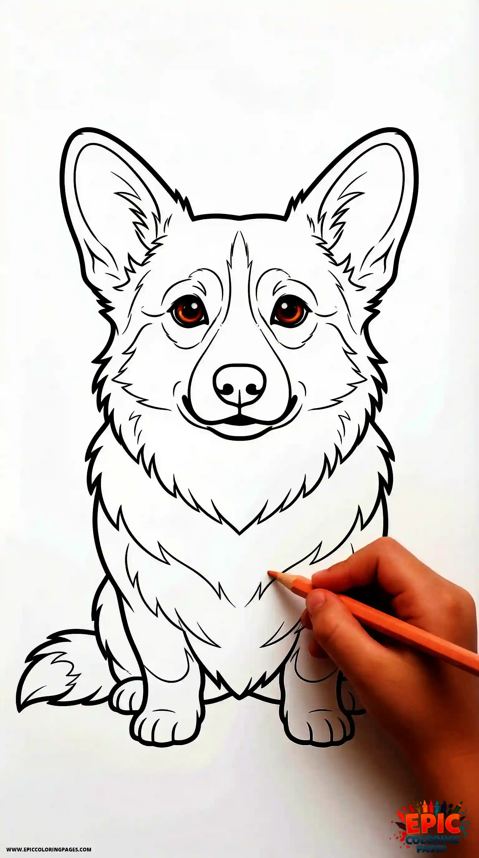 Pembroke Welsh Corgi coloring page featuring a cute dog illustration with thick lines for easy coloring