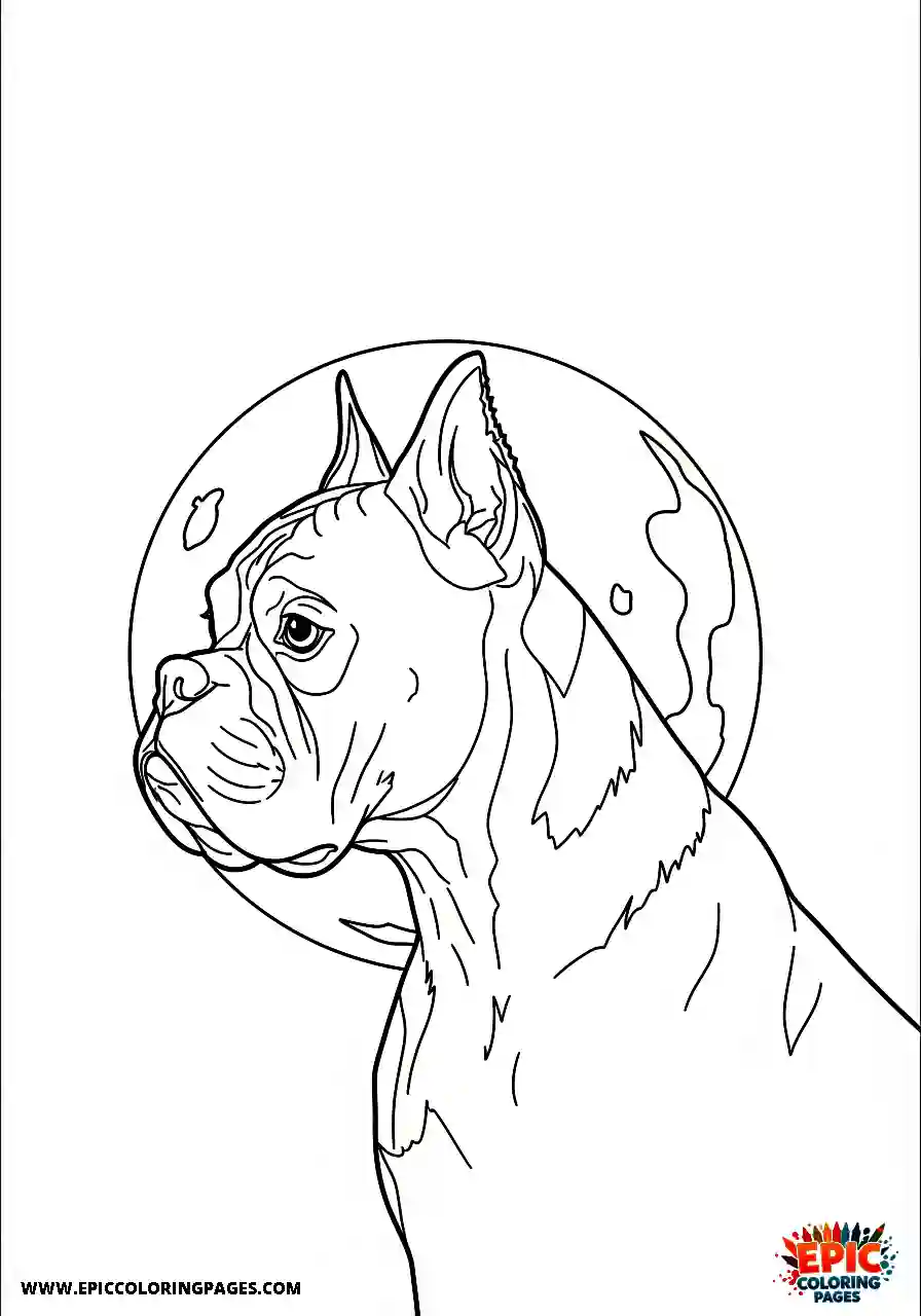Boxer Profile silhouette of an anime style boxer dog against the moon