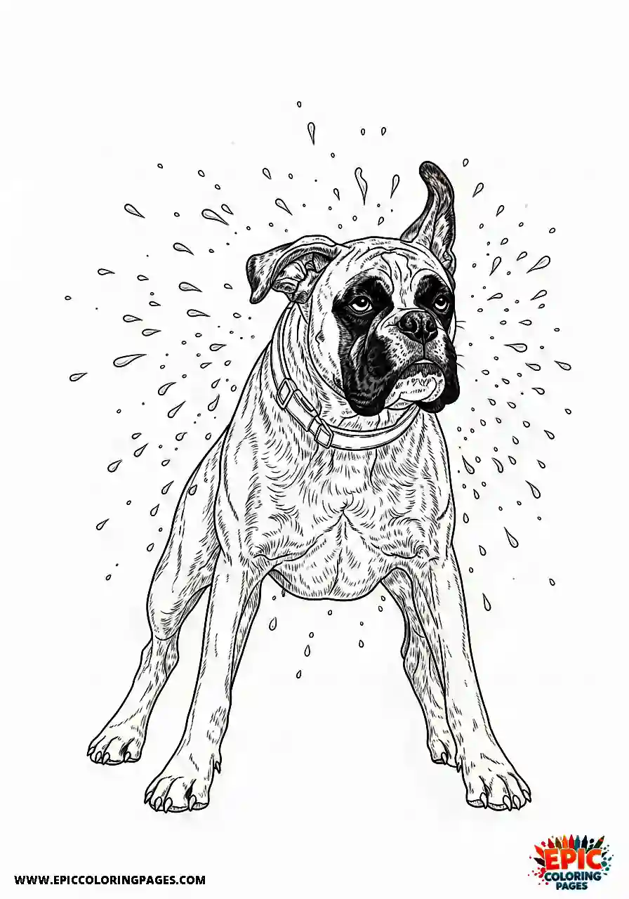 Boxer Realistic boxer dog drying off by rapidly twisting its wet body