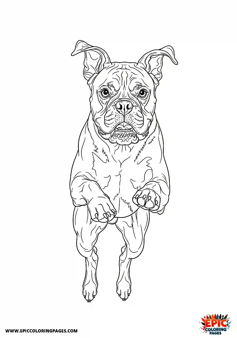 Boxer Realistic boxer dog jumping directly toward the viewer