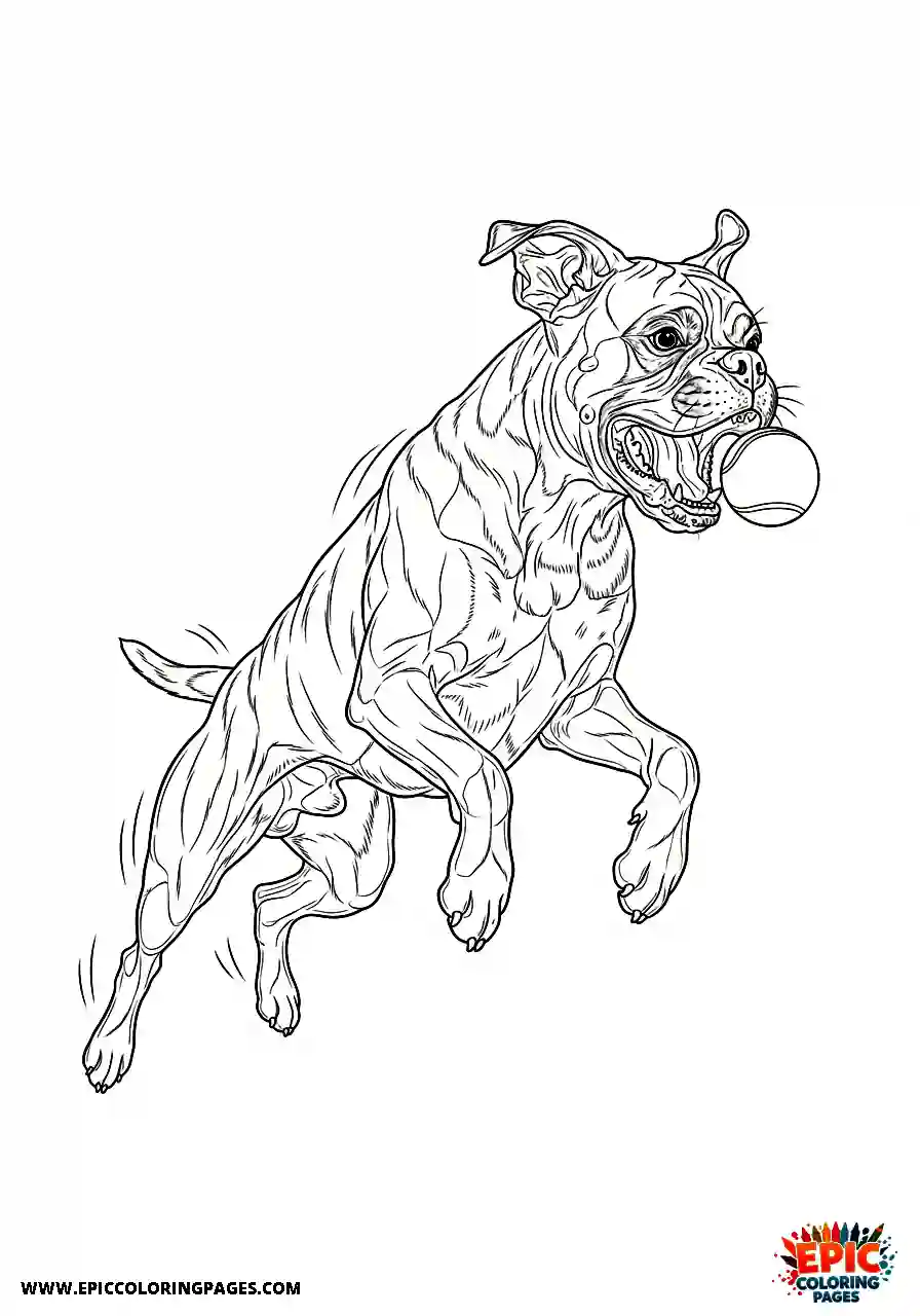 Boxer Realistic boxer dog leaping high to grab a flying toy